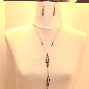 Vecchia Murano Italian Hand-blown purple lilac glass beads Y necklace earrings